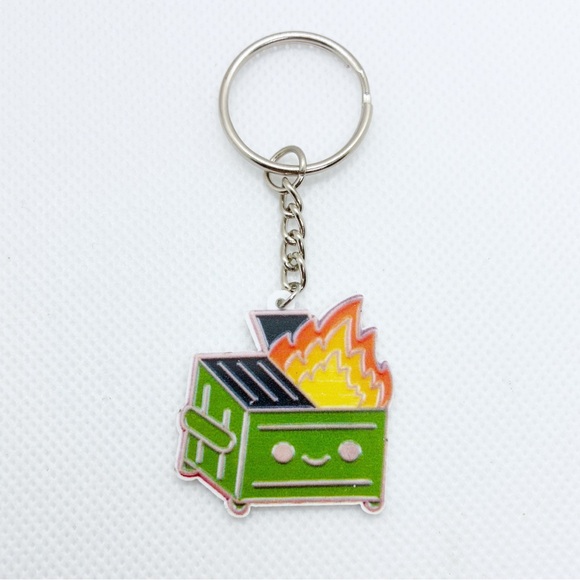 Keychain Purse Bag Charm Dumpster Fire Everything Is Fine Funny Sarcastic Punk - Picture 2 of 3